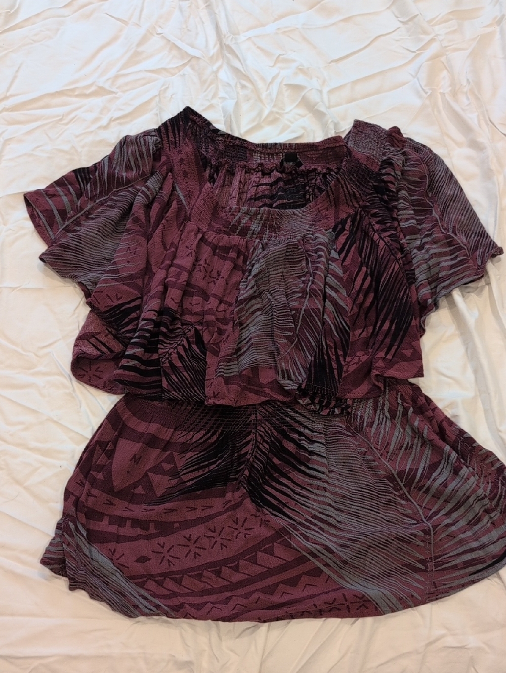 TANOA Plum and Gray Off-Shoulder Ruffle Top